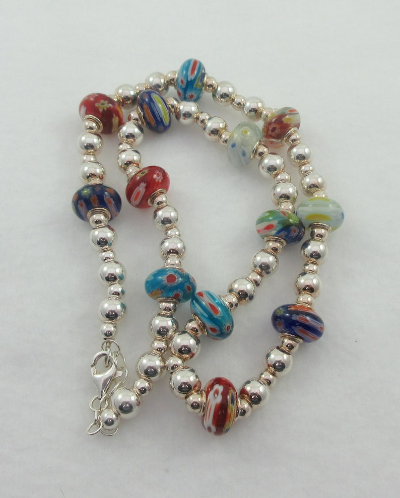 Italy Sterling Silver Multi Ball Millefiori Ball Chain Necklace image 5