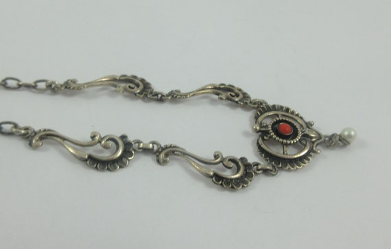 Antique Art Nouveau Sterling Silver Coral Pearl D… - image 5