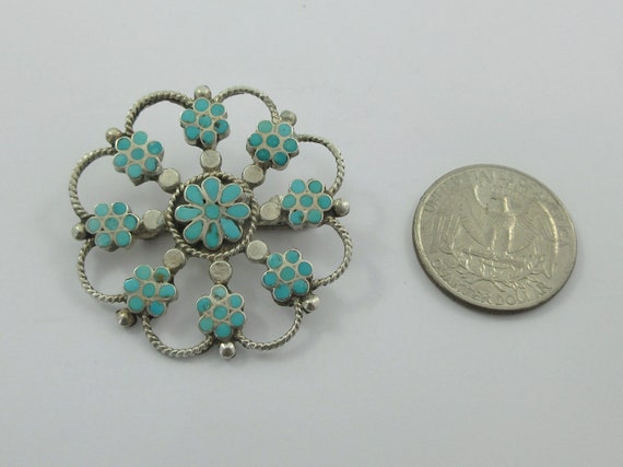Zuni Dishta Style Sterling Silver Turquoise Flora… - image 4