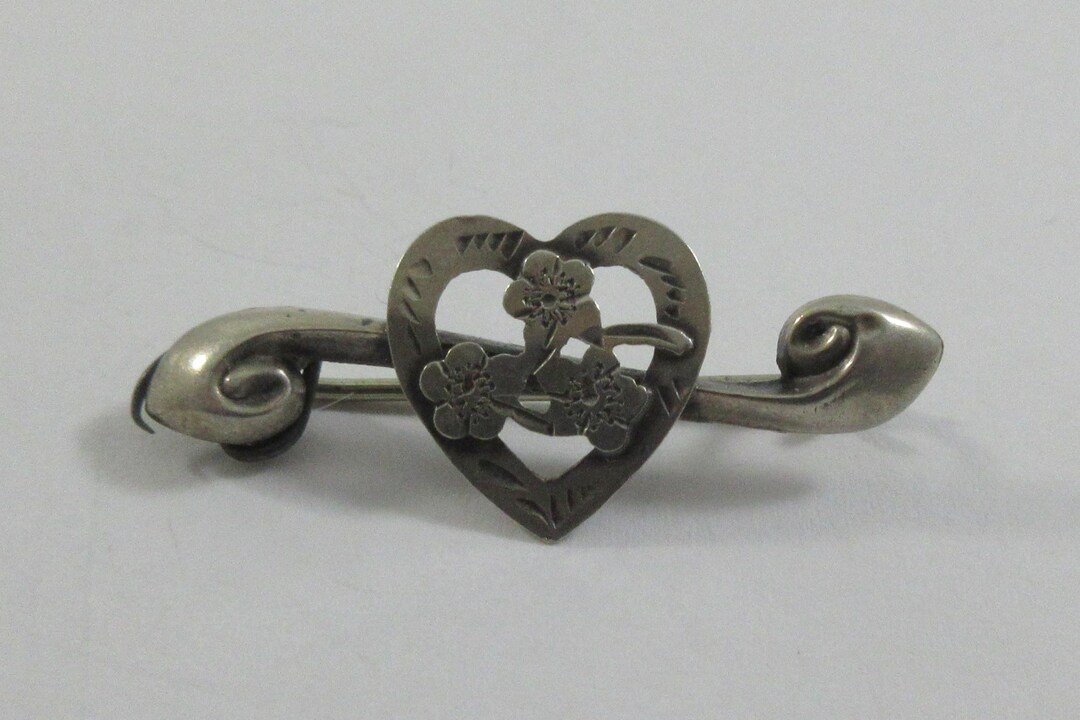 Antique Victorian Sterling Silver Heart Floral Brooch Pin- AS IT IS - Etsy