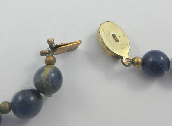 Sodalite Blue Stone Gold Tone Beads Necklace w. S… - image 6
