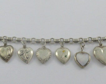 1940 Sterling Silver Seven Puffy Floral Enamel Locket Heart 8