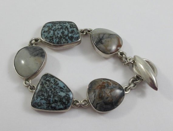 Sterling Silver Multi Stone Geometric Bracelet - image 1