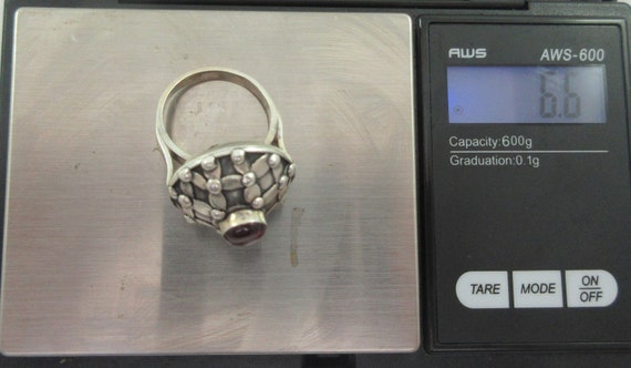 Statement Dome Sterling Silver Garnet Floral Ring… - image 8