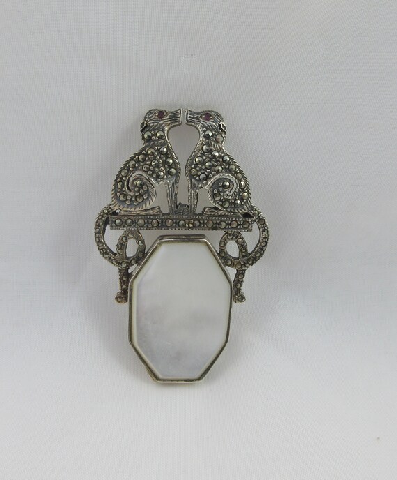 Art Deco Sterling Silver Marcasite Mother of Pear… - image 3