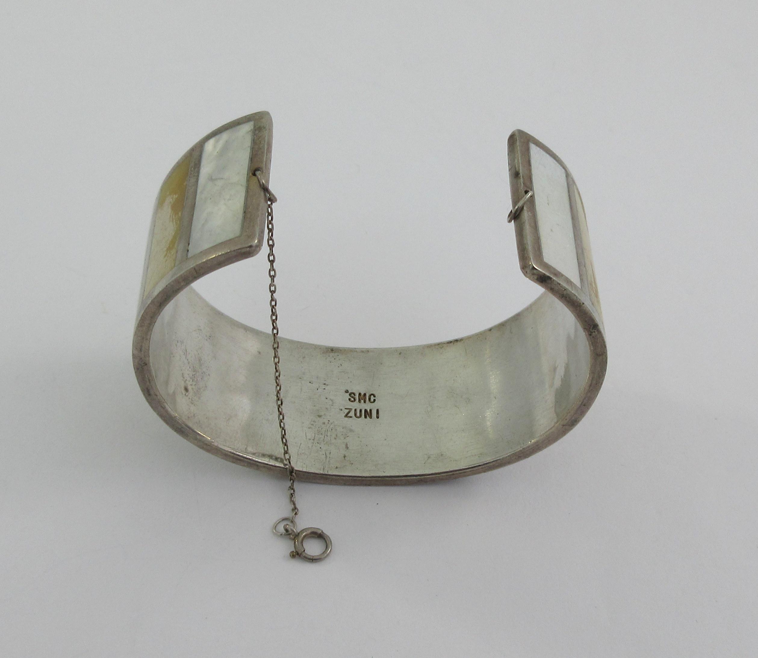 Wide Zuni Sabin M Chavez Sterling Silver Abalone Mother of Pearl