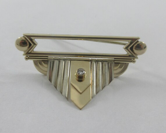 Modernist Signed Sterling Silver 14k Yellow Gold … - image 5