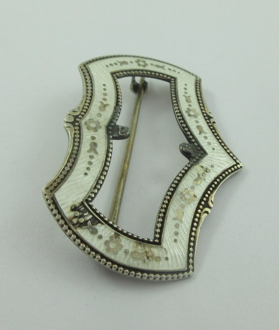 Antique Sterling Silver White Enameled Open Brooc… - image 3