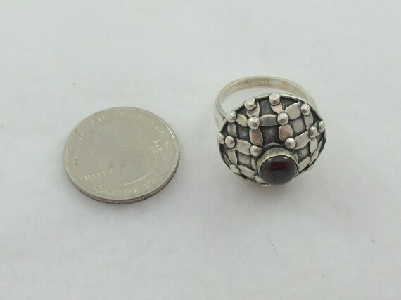 Statement Dome Sterling Silver Garnet Floral Ring… - image 2