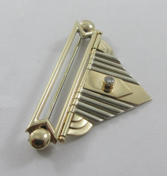 Modernist Signed Sterling Silver 14k Yellow Gold … - image 3