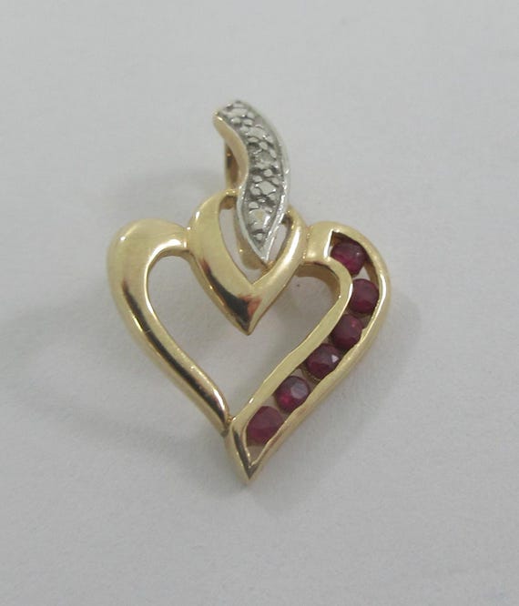 Tiny 10k Yellow Gold Ruby White Spinel Open Heart - image 6