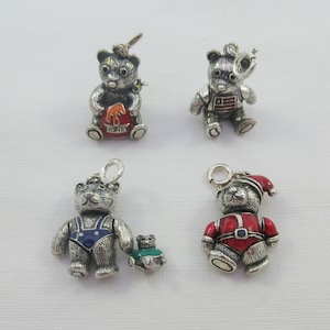 Pick your favorite ! Sterling Silver Enameled Movable Bear Charm Pendant