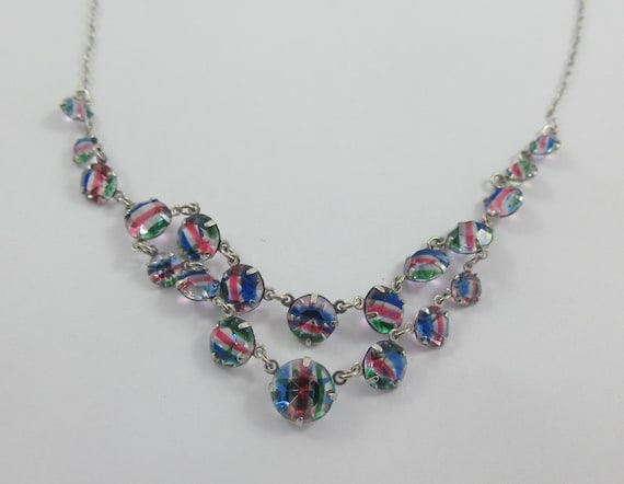 Art Deco 830 Silver Graduated Rainbow Iris Glass Double Necklace Etsy Canada