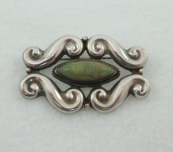 Mid Century Mexico Sterling Silver Jasper Swirls … - image 1