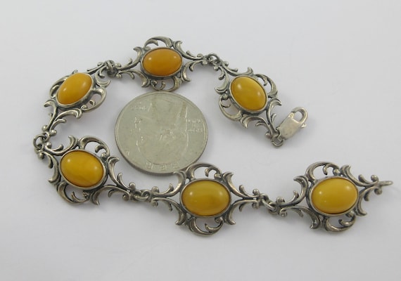 Art Nouveau Style Sterling Silver Amber Bracelet - image 2