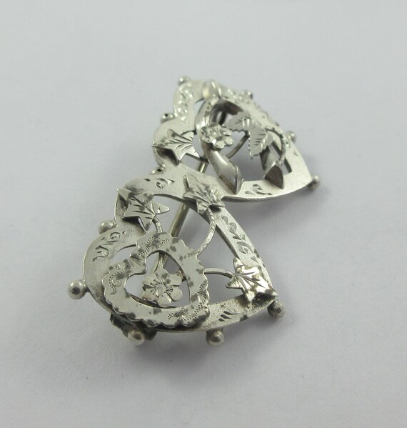 Antique Victorian Sterling Silver Double Heart Fl… - image 4