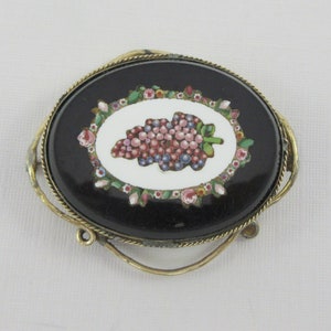 Antique Gold Filled Pietra Dura Mosaic Grape Floral Brooch