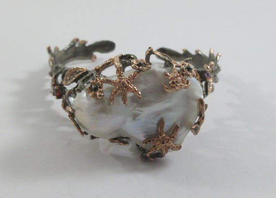 Statement Large Sterling Silver Baroque Pearls Mu… - image 5