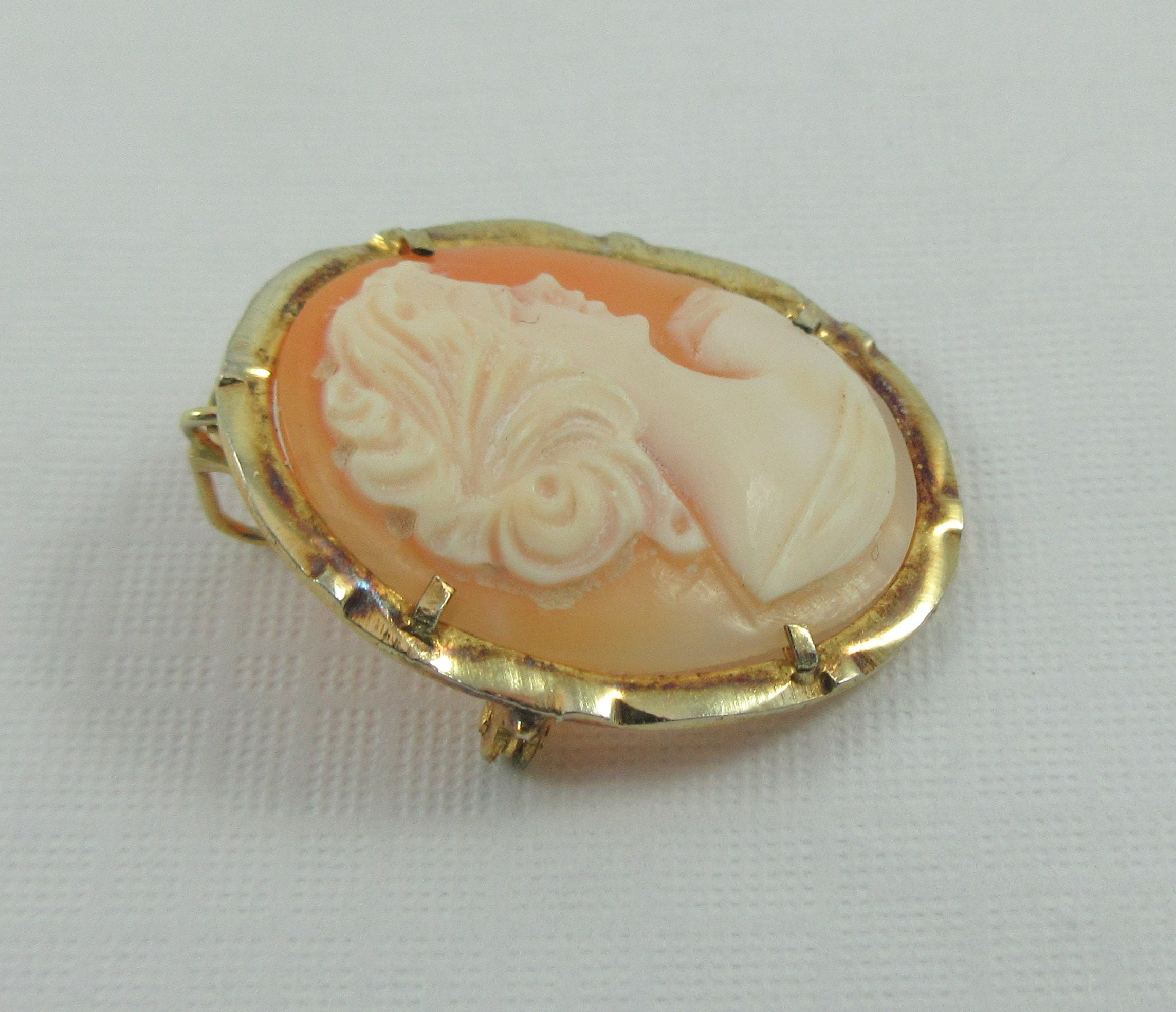 Broche Pendentif Camée Coquille - Monture Argent Et Plaque Or - Occasion