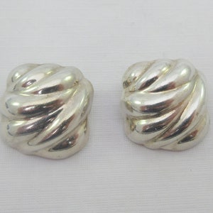 Mexico Modernist Sterling Silver Wavy Square Clip On Earrings