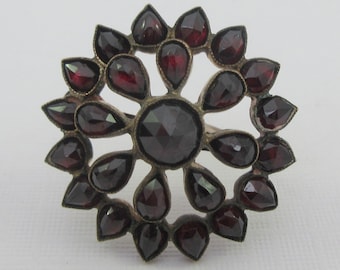 Antique Bohemian Gold Tone Floral Garnet Brooch