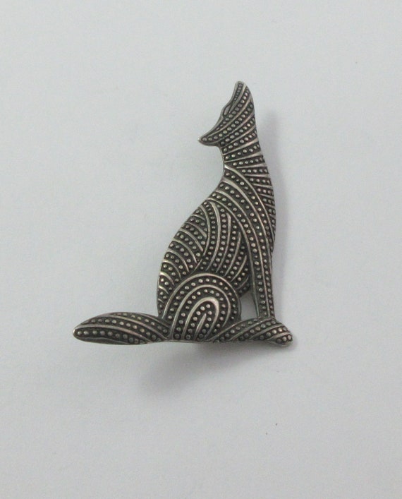 Sterling Silver Stylized Patterned Wolf Brooch or… - image 3
