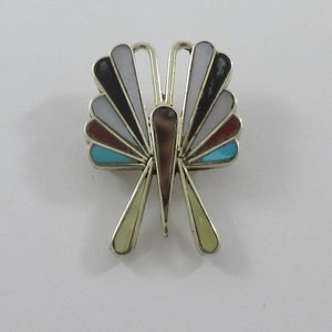 Zuni Sterling Silver Multi Stone Inlay Butterfly Brooch or Pendant