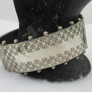 Antique Victorian Wide Sterling Silver Checkered Geometric Engravable Bracelet- As it is