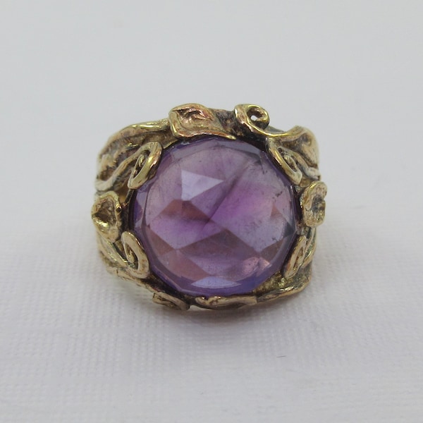 Lirm Israel Gold over Silver Sterling Amethyst Leaves Swirls Ring - Size 6.5