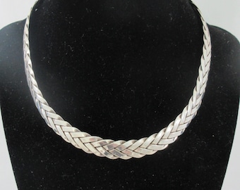 Braided Sterling Silver Open Back Choker Necklace Modern Minimalist