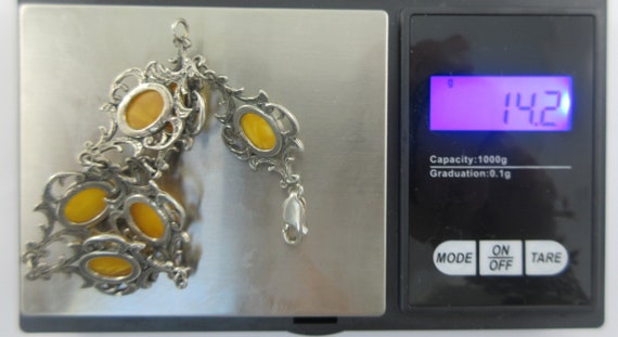 Art Nouveau Style Sterling Silver Amber Bracelet - image 9