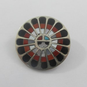 Zuni Amy Peynetsa Sterling Silver Multi Stone Inlay Brooch or Pendant