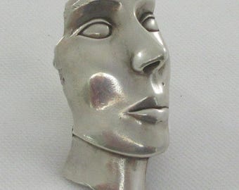 Artisan Made Sterling Silver Woman's Face Brooch