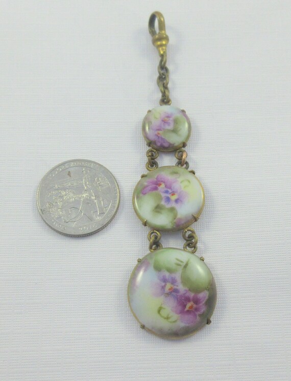 Victorian Hand Painted Porcelain Watch Fob or Cha… - image 2