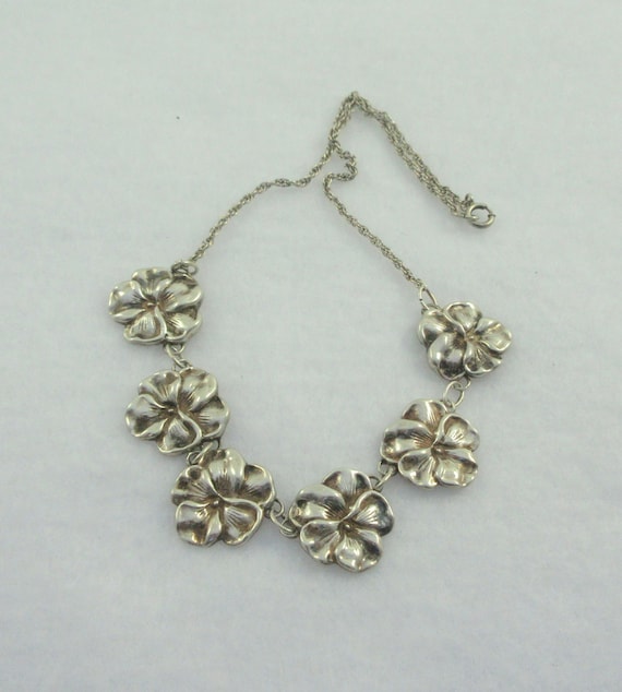 Antique Edwardian Sterling Silver Pansies Pendant