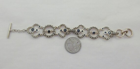 Sterling Silver Black Glass Intricate Links Brace… - image 2