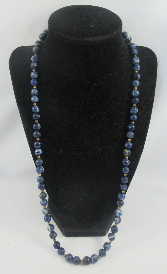 Sodalite Blue Stone Gold Tone Beads Necklace w. S… - image 3