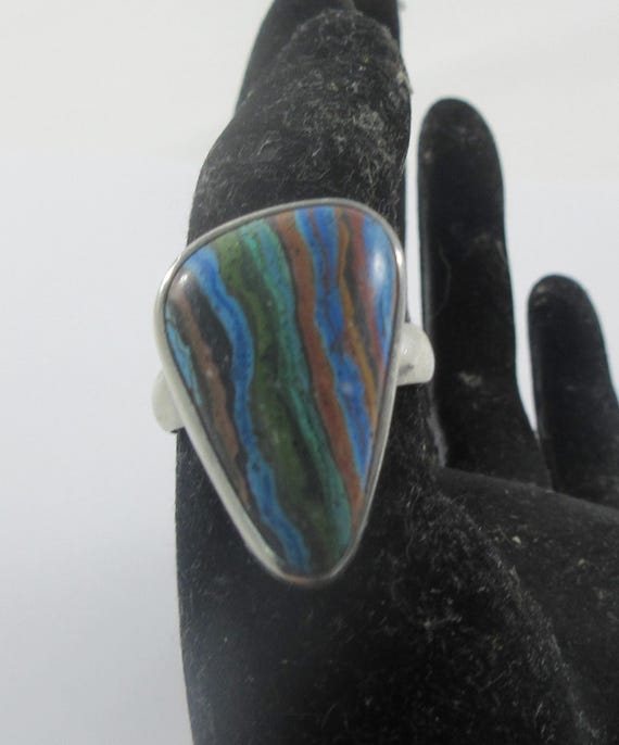 Adjustable Sterling Silver Rainbow Calsilica Ring… - image 3