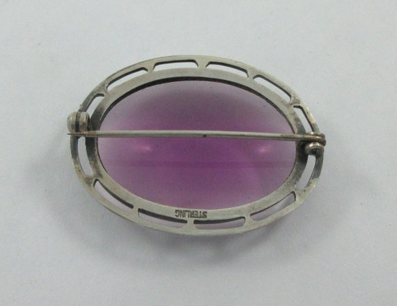 Art Deco Sterling Silver Purple Glass Open Brooch - image 7