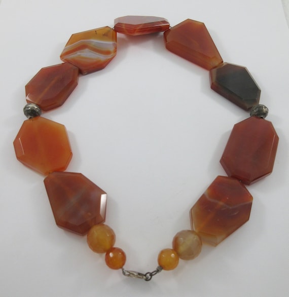 Statement Dark Red Orange Agate Slab Necklace w. … - image 7