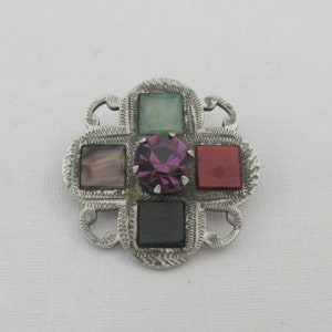 Ward Brothers Antique Victorian Sterling Silver Purple Glass Red Green Jasper Brooch