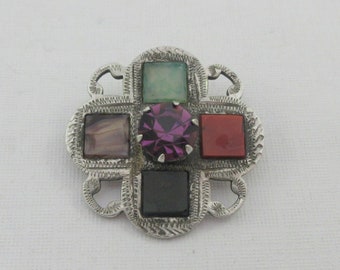 Ward Brothers antieke Victoriaanse sterling zilver paars glas rood groene Jasper broche