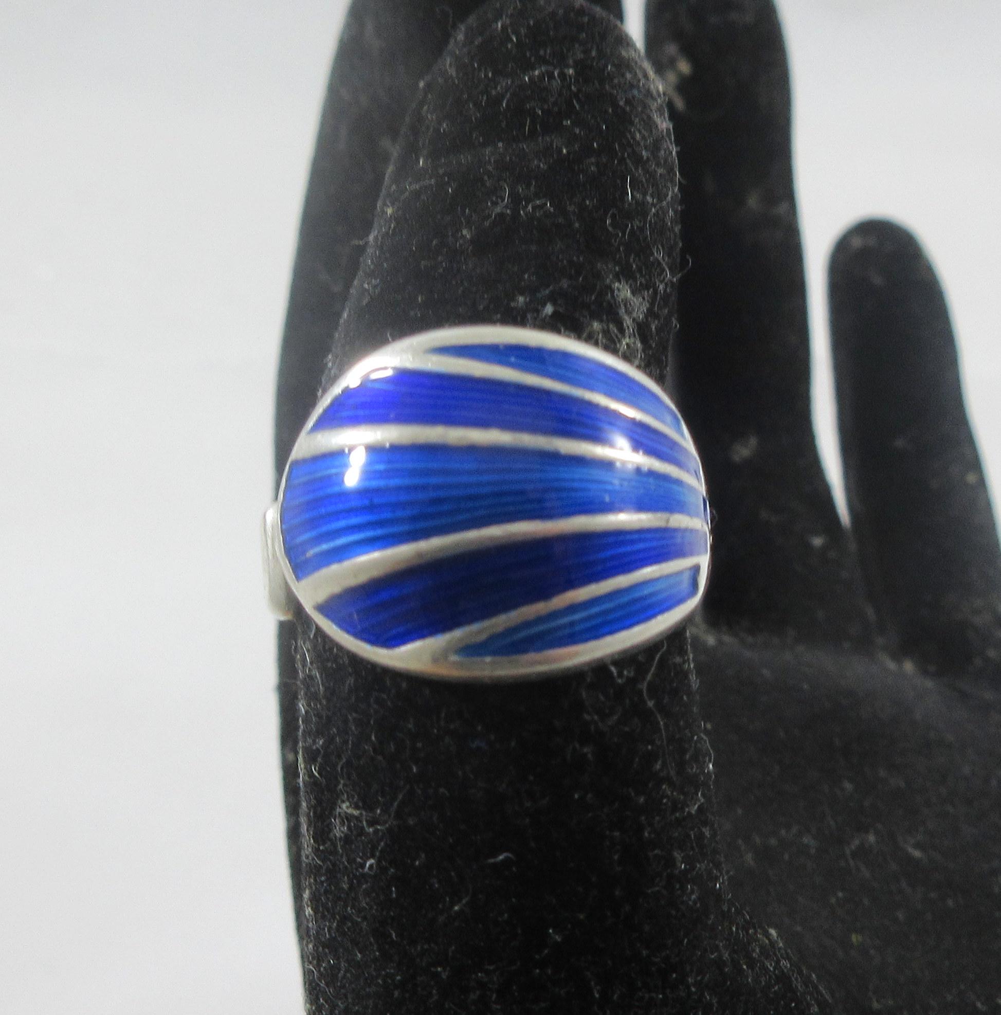 Norway David Andersen Sterling Silver Blue Enamel Adjustable