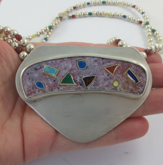 Statement Sterling Silver Malachite Sodalite Bead… - image 6