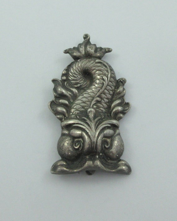 Sterling Silver Repousse Stylized Dragon Brooch