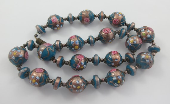 Venetian Murano  Blue Wedding Cake Beads Choker N… - image 1