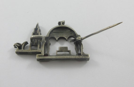 Sterling Silver Marcasite Red Glass Mosque Brooch - image 6