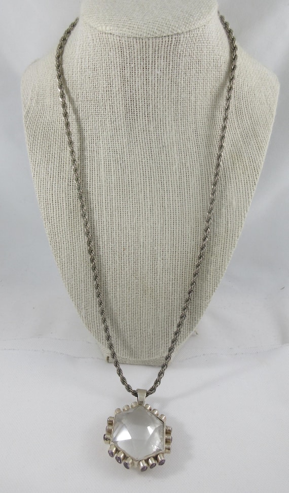 Large Sterling Silver Hexagonal White Quartz Amet… - image 3