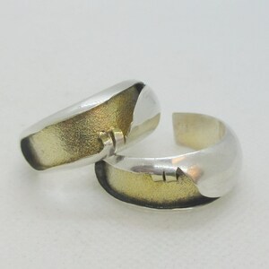 Wide Brutalist Gold Sterling Silver Open Hoops Stud Earrings