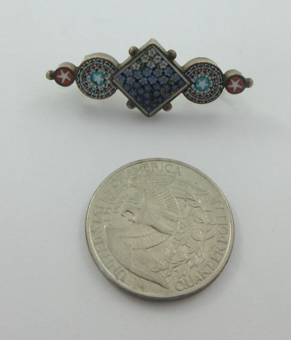 Antique Victorian Mosaic Blue Floral Diamond Broo… - image 2